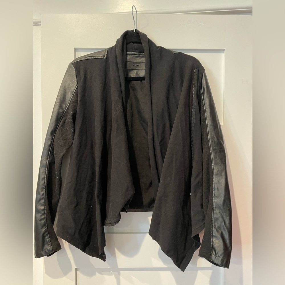 Blank NYC vegan leather and cloth drape neck jacket with zipper